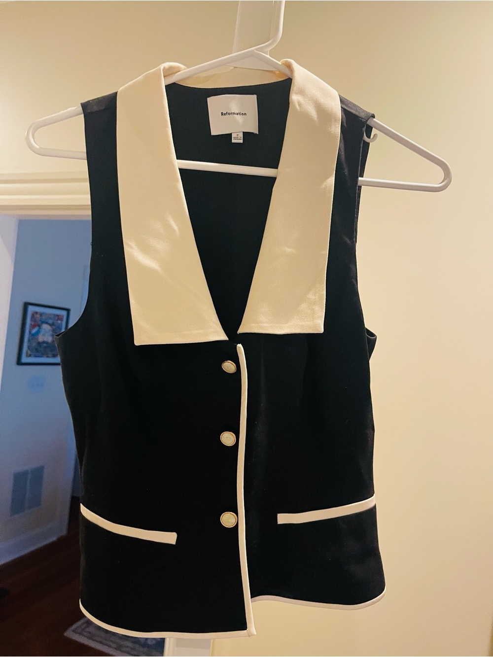 Reformation Black & Cream Contrast-Collar Vest